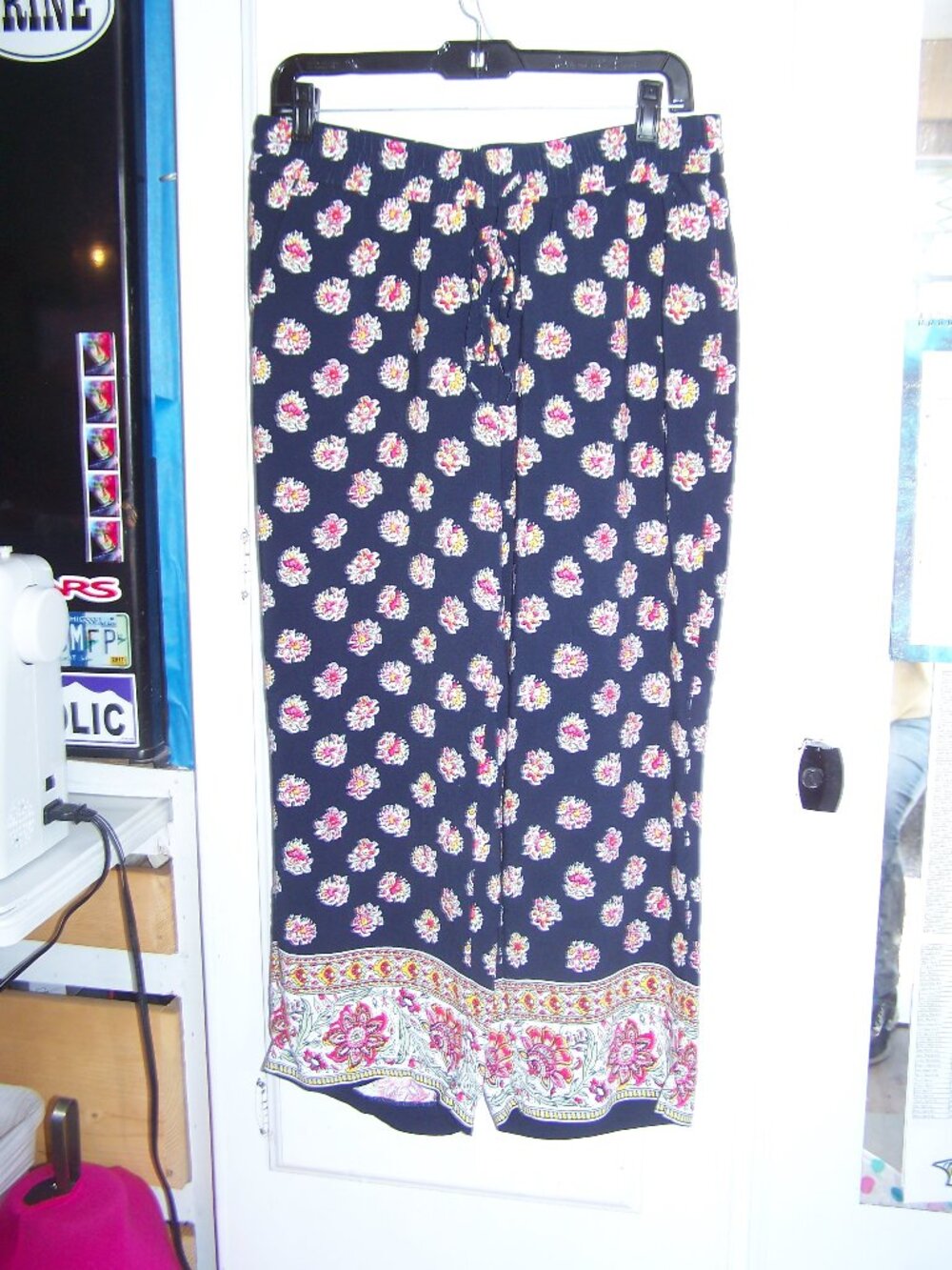 Loft Floral Wide Leg Pull On Elastic Waist Drawstring Pants Sz M